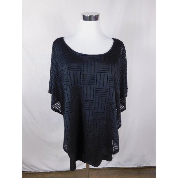 Kim Rogers Black Crochet Poncho Top 1X - Curvy Overlay Tunic - Excellent - Picture 1 of 11